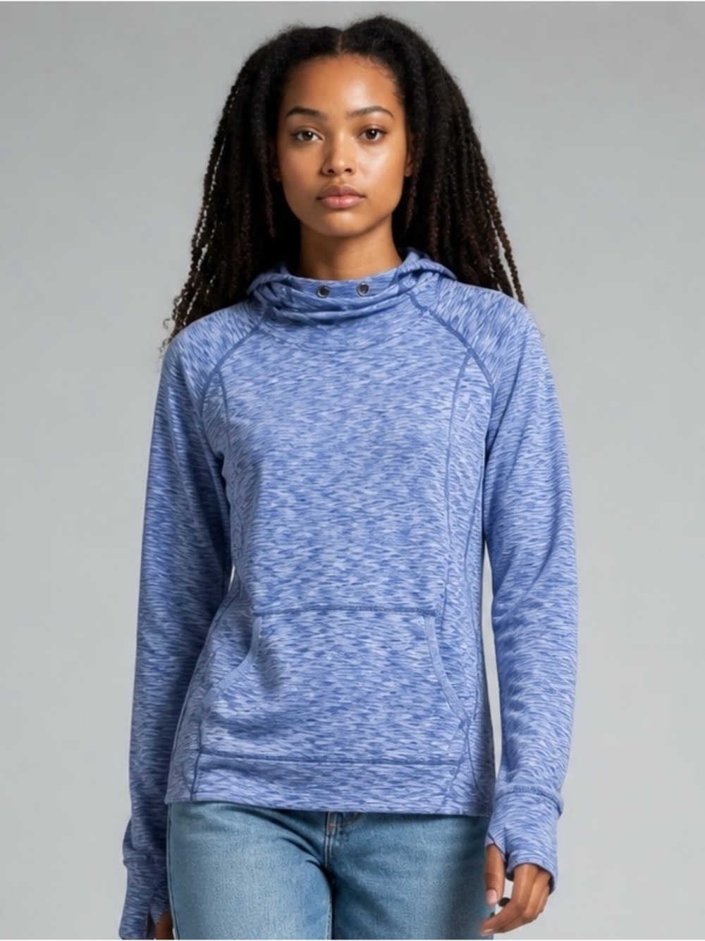 Calvin Klein Womens XL Hoodie Performance Raglan Sleeve Blue Space Dye Stretch